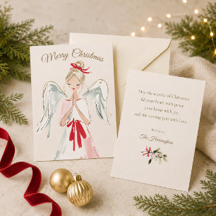 Cartão De Festividades Anjo de Natal Personalizado em Aquarela