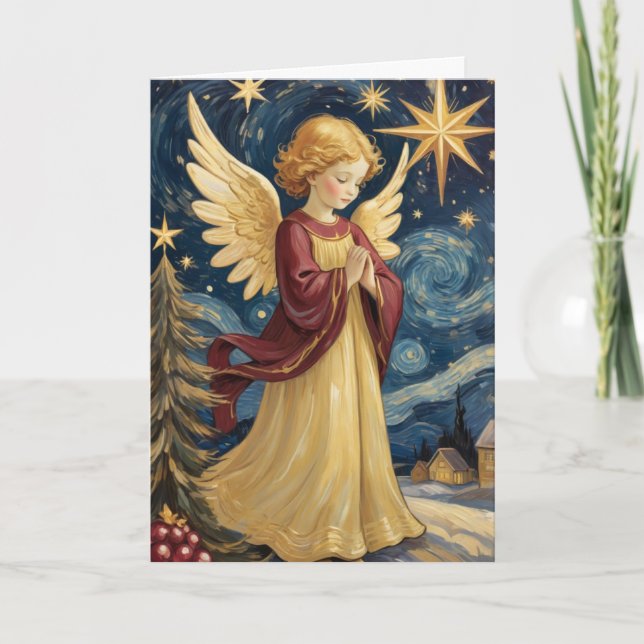 Cartão De Festividades Anjo de Natal Retroativo adiciona sua própria mens (Frente)