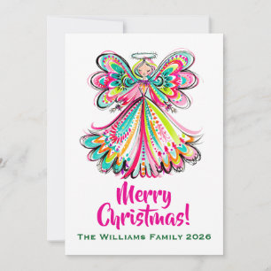 Cartão De Festividades Anjo de Natal Rosa Boho