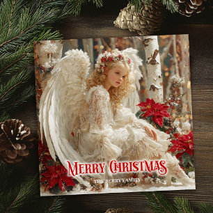 Cartão De Festividades Anjo de Natal rústico impressão saudação festiva