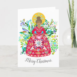 Cartão De Festividades Anjo de Natal Vermelho Vibrante para Arte Popular 