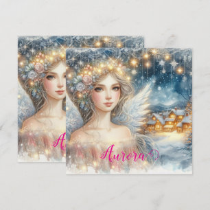 Cartão De Festividades Anjo de Neve Festivo Dourado em Aquarela Etérea