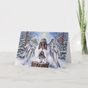 Cartão De Festividades Anjo Nativo Americano Rezando pelo Natal da Paz