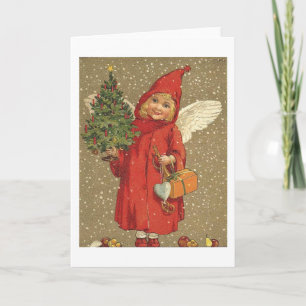 Cartão De Festividades Anjo num Casaco Vermelho