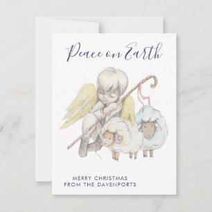 Cartão De Festividades Anjo Pastor Cristão com Ovelhas Paz na Terra