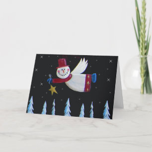 Cartão De Festividades Anjo Snowman Primitivo de Natal