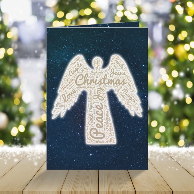 Cartão De Festividades Anjo tipográfico ouro cristão Natal (Criador carregado)