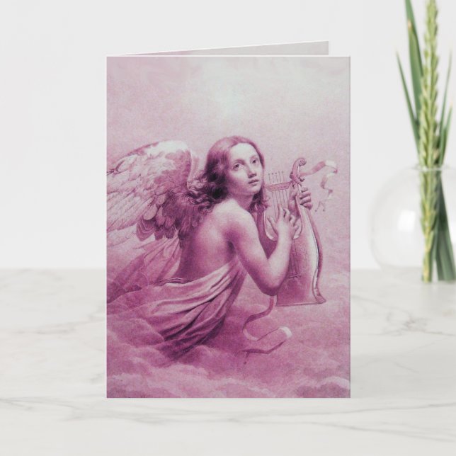 CARTÃO DE FESTIVIDADES ANJO TOCANDO LIRA SOBRE AS NUVENS (Frente)