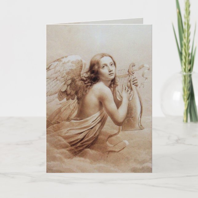 CARTÃO DE FESTIVIDADES ANJO TOCANDO LIRA SOBRE AS NUVENS (Frente)