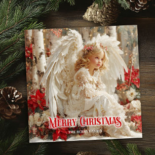 Cartão De Festividades Anjo vitoriano moderno vermelho dourado branco chi