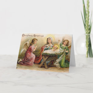 Cartão De Festividades Anjos com Jesus bebê na Imagem da Vintagem de Mang