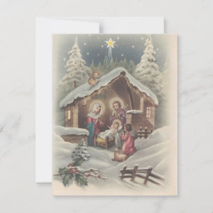 Cartão De Festividades Anjos de Natal Antigos Velando o Menino Jesus