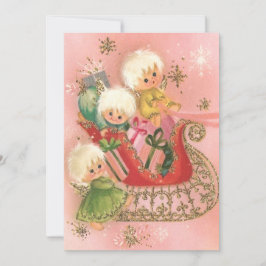 Cartão De Festividades Anjos de Natal Vintage Retro em Trenó de Férias