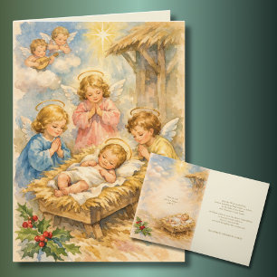 Cartão De Festividades Anjos do Menino Jesus Vintage Versículo da Escritu