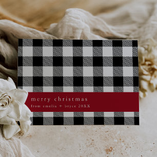 Cartão De Festividades ANNA Xadrez Negra Família Farmhouse Feliz Natal