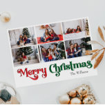Cartão De Festividades Ano Clássico de Felicidade na Revisão 6 Foto<br><div class="desc">Celebre a temporada com este ano de Natal Merry, único e clássico, na revisão 6, cartão de feriado fotográfico com um toque de charme vintage. A design minimalista apresenta uma elegante paleta de cores vermelha e verde, evocando o espírito aconchegante do inverno. O seu apelo moderno e divertido, aliado à...</div>