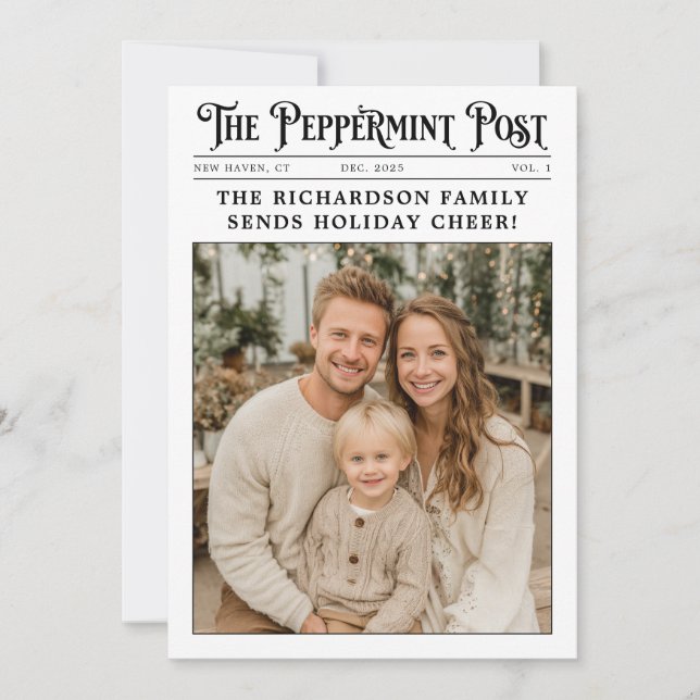 Cartão De Festividades Ano da Família de Jornais em Revisão Foto de Natal (Frente)