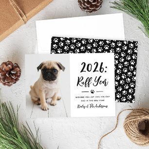 Cartão De Festividades Ano de 2026 Divertido Foto de Cachorro Impressões