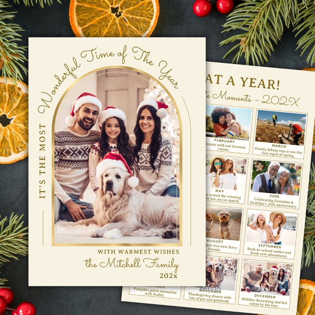 Cartão De Festividades Ano de Arch Dourado Moderno na Revisão 13 Colagem  (Criador carregado)