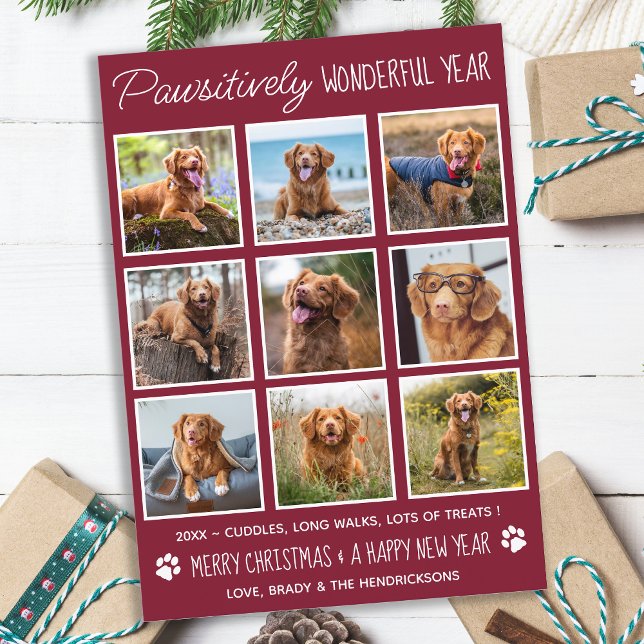 Cartão De Festividades Ano de Colagem de Fotos Pet Personalizada no Natal (Criador carregado)