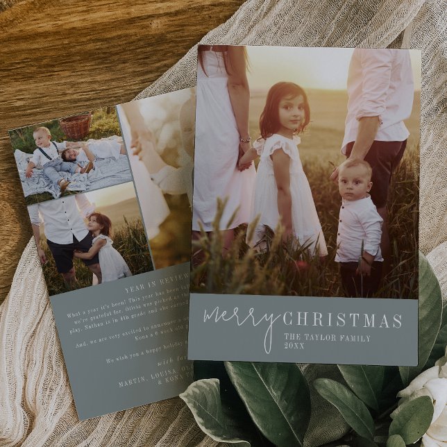 Cartão De Festividades Ano de Foto de Natal do Seafoam Moderno em Revisão (Criador carregado)