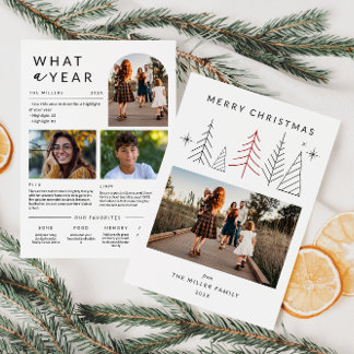 Cartão De Festividades Ano de Foto Geométrico de Natal Moderno em Revisão