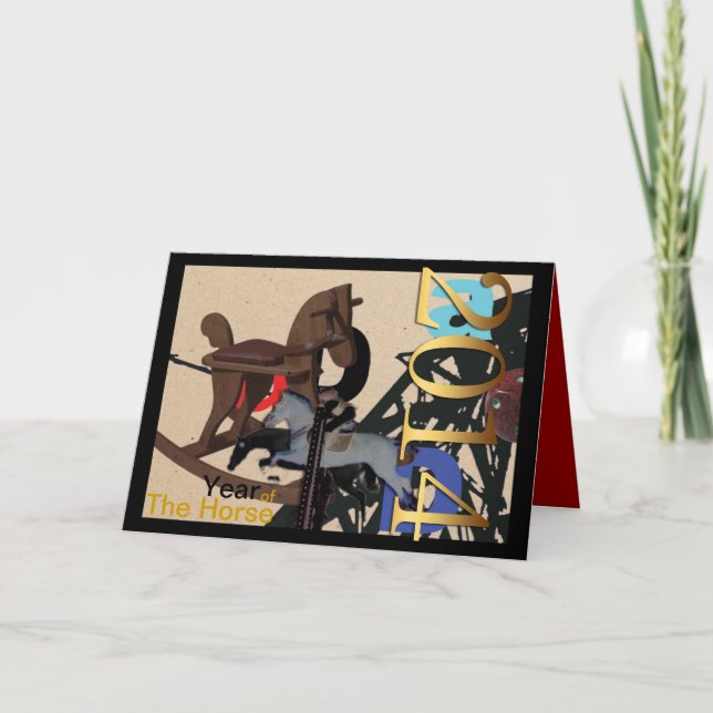 Cartão De Festividades Ano do Cavalo 2014 - Colagem Dada - Saudações (Frente)