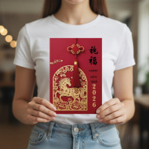 Ano do Cavalo 2026 Ano Novo Chinês Vermelho Dourad