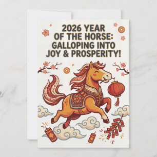 Cartão De Festividades Ano do Cavalo 2026 – Saudação do Ano Novo Chinês
