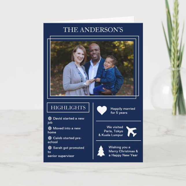 Cartão De Festividades Ano em análise | Azul Natal Infográfico (Frente)