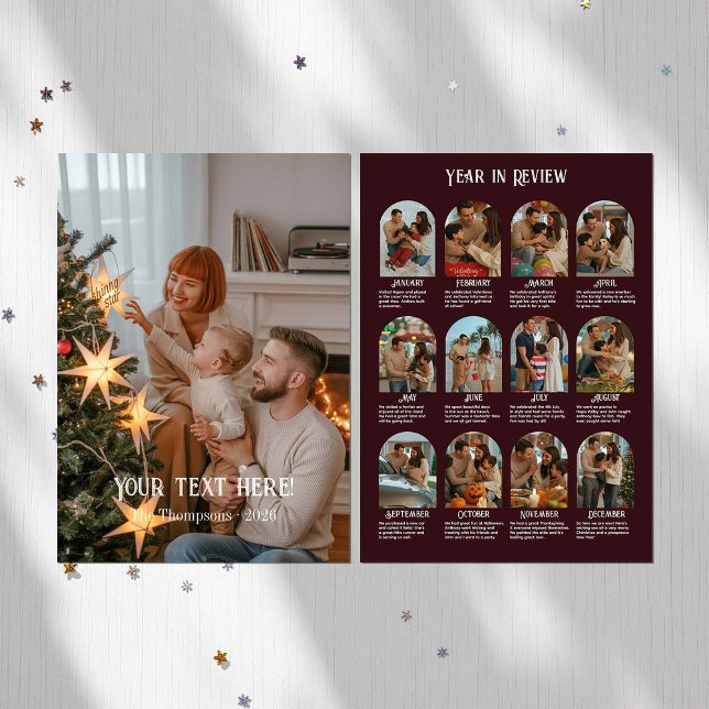 Cartão De Festividades Ano em Revisão 12 Família de Fotos (Year in Review 12 Photo Family Holiday Card)