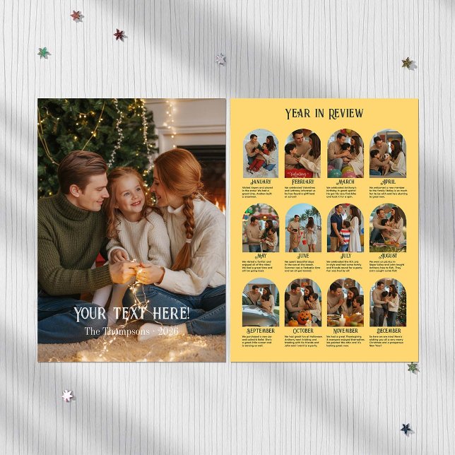 Cartão De Festividades Ano em Revisão 12 Família de Fotos (Year in Review 12 Photo Family Holiday Card)