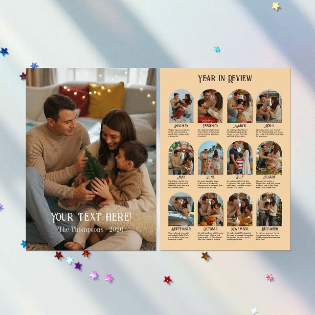 Cartão De Festividades Ano em Revisão 12 Família de Fotos (Year in Review 12 Photo Family Holiday Card)