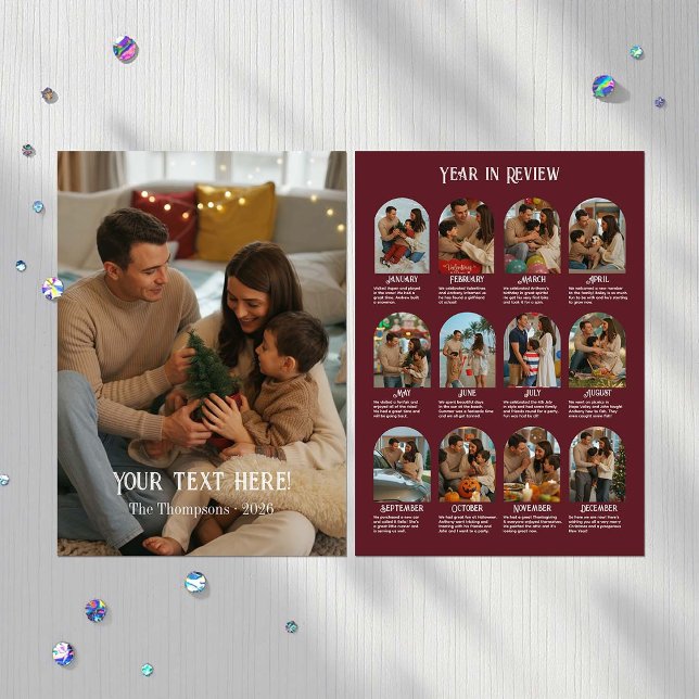 Cartão De Festividades Ano em Revisão 12 Família de Fotos (Year in Review 12 Photo Family Holiday Card)