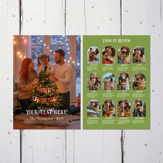 Cartão De Festividades Ano em Revisão 12 Família de Fotos (Year in Review 12 Photo Family Holiday Card)