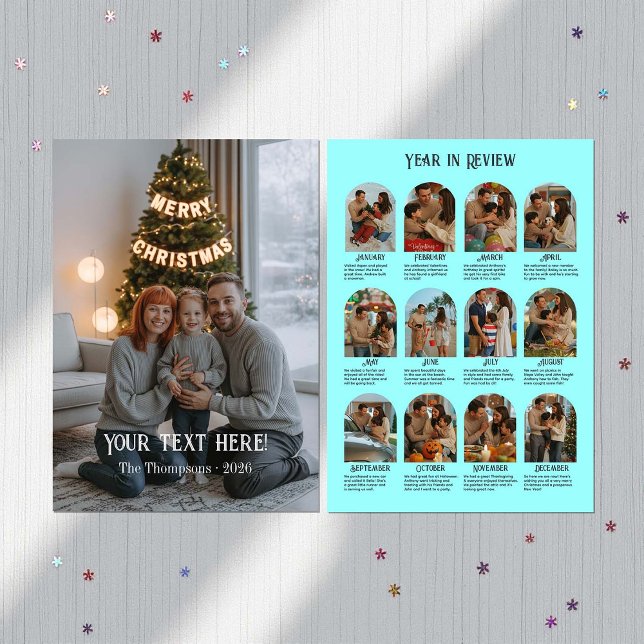 Cartão De Festividades Ano em Revisão 12 Família de Fotos (Year in Review 12 Photo Family Holiday Card)