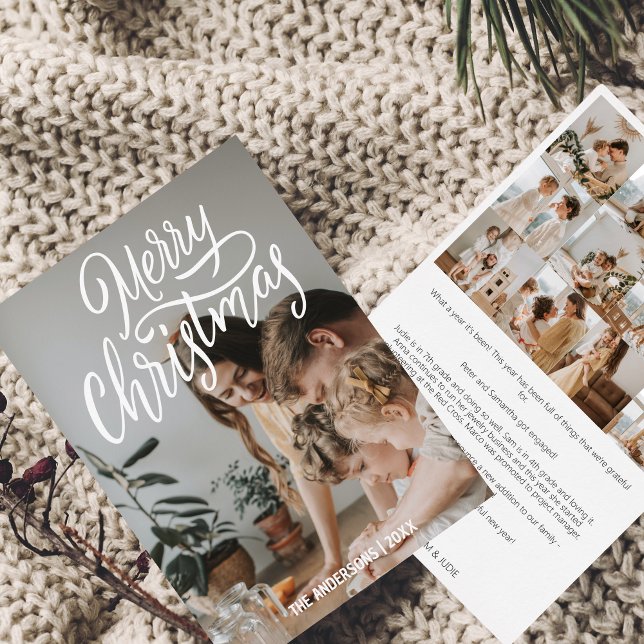 Cartão De Festividades Ano em Revisão Colagem de Fotos no Natal Moderno (Merry Christmas - modern Christmas Card)