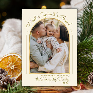 Cartão De Festividades Ano em Revisão da Colagem de Fotos do Arch de Scri