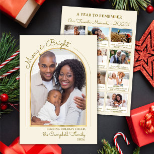 Cartão De Festividades Ano em Revisão da Colagem de Fotos do Dourado Arch