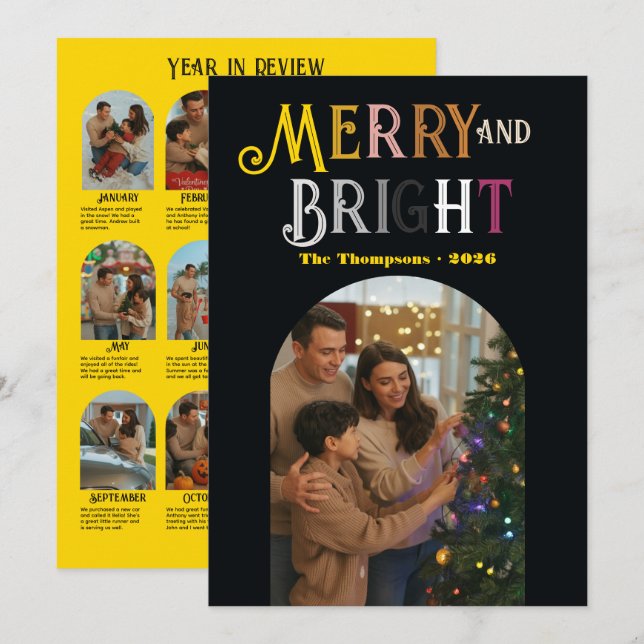 Cartão De Festividades "Ano em Revisão" de Luxo Metálico Fotos de Natal (Frente/Verso)