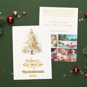 Cartão De Festividades Ano fotográfico do bege da árvore de Natal em revi