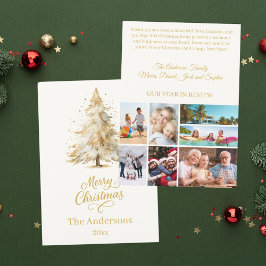 Cartão De Festividades Ano fotográfico do bege da árvore de Natal em revi