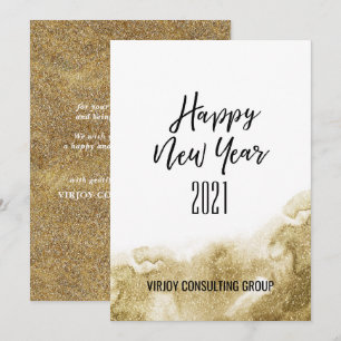 Cartão De Festividades Ano Novo 2021 Abstrato Dourado de negócios corp