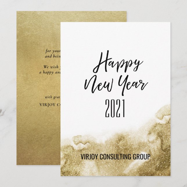 Cartão De Festividades Ano Novo 2021 | Abstrato Dourado empresarial (Frente/Verso)