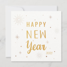 Cartão De Festividades Ano Novo 2021 Creme e Dourado Feliz