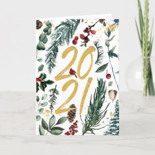 Cartão De Festividades Ano Novo 2021 Festivo Pine Bough Negócios Doura