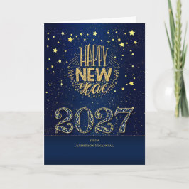 Cartão De Festividades Ano Novo 2024 Azul e Dourado com Nome