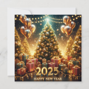 Cartão De Festividades Ano Novo 2025 em Luzes Douradas