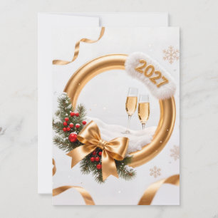 Cartão De Festividades Ano novo 2027 com ouro cintilante e champanhe