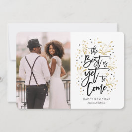 Cartão De Festividades Ano Novo | Amarelo | fogos de artifício e estrelas